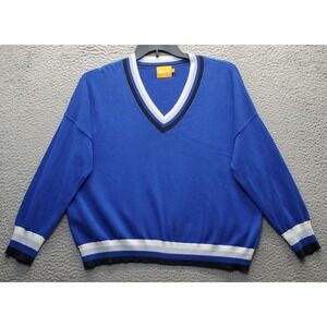 WISPR Sweater Womens Large Blue Cotton Tight Knit Raglan Sleeve V-Neck Pullover